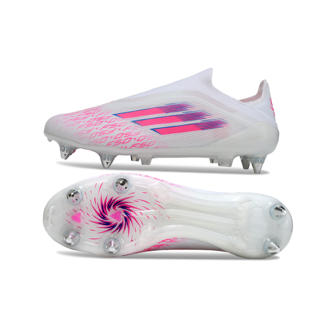 حذاء F50+ بدون أربطة Elite أبيض/وردي - FG