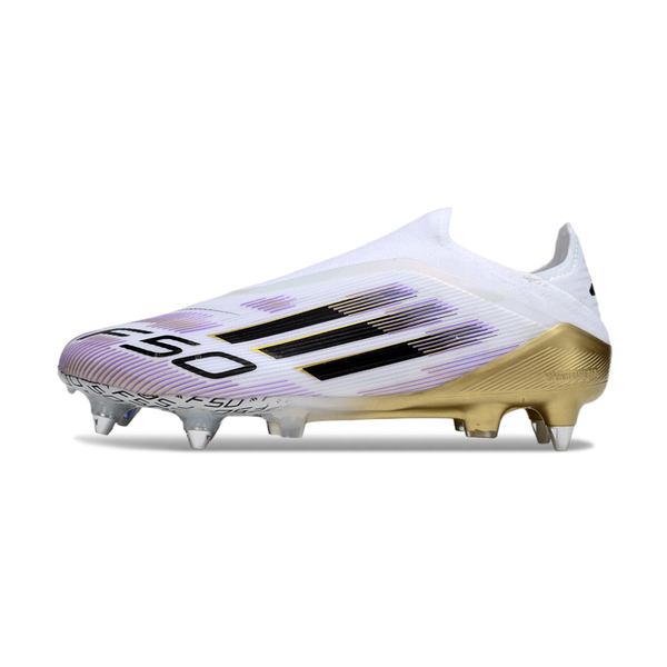 حذاء F50 بدون رباط Elite أبيض/أرجواني/أسود - FG