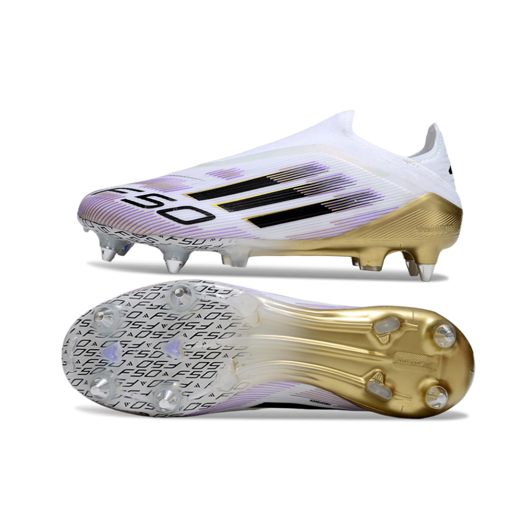 حذاء F50 بدون رباط Elite أبيض/أرجواني/أسود - FG