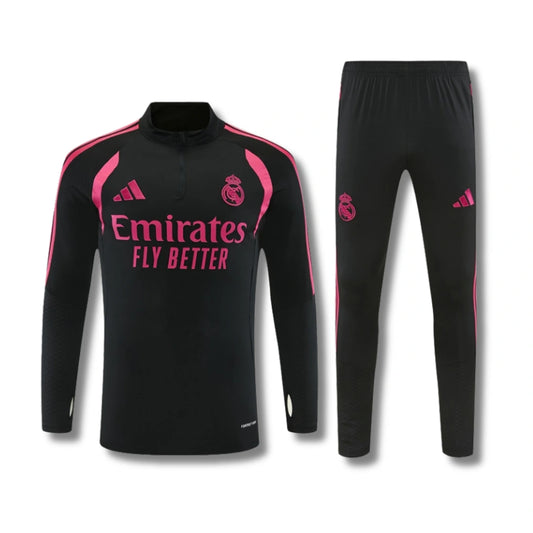 Kids Real Madrid Black/Pink Tracksuit 26/27