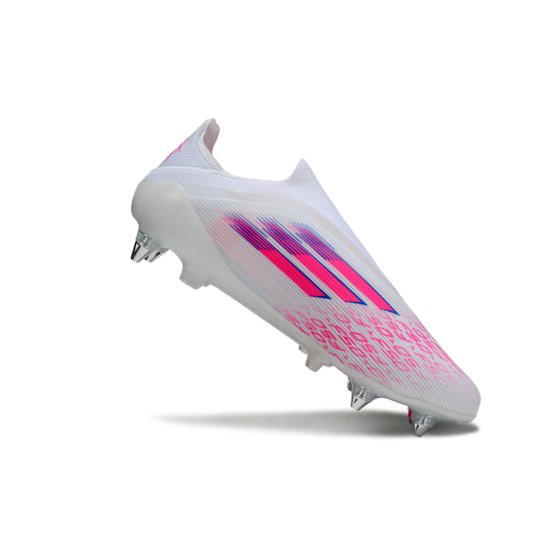 حذاء F50+ بدون أربطة Elite أبيض/وردي - FG